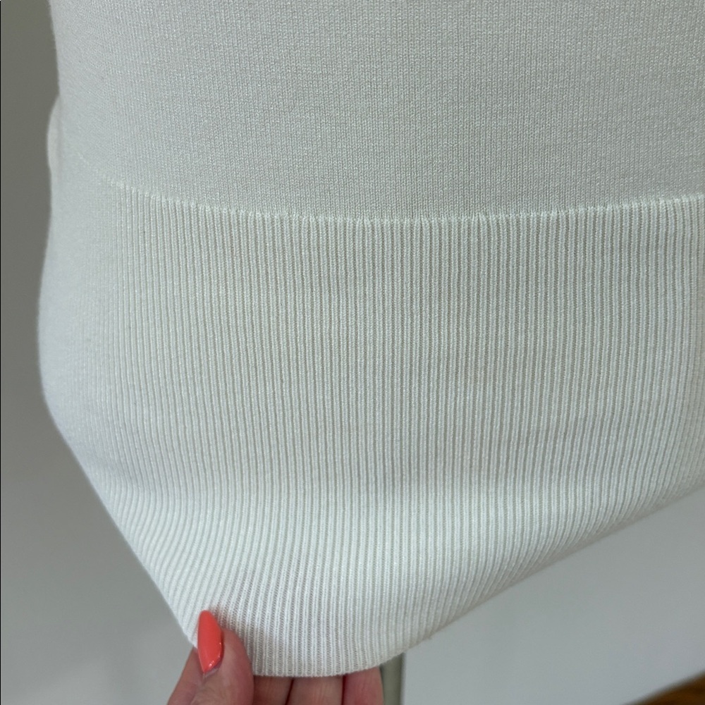 Nwt Karen Millen Ivory Knit Sweater Pink Merlot Grey Accents Cold Shoulder Xs — image 7 of 8